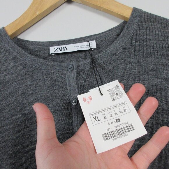 Zara Henley Top Sweater Women XL Grey Wool Acrylic Long Sleeve Knit Casual 248 - Picture 6 of 10
